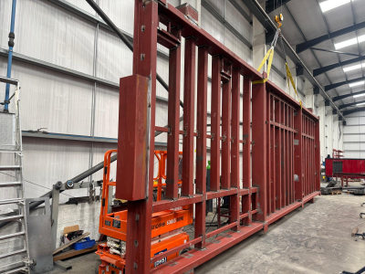 Red fabricated steel assembly at BM